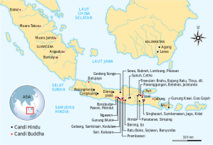 Map showing the locations of candis built during the Indonesian Classical Period