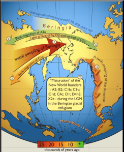 map of gene-flow in and out of Beringia, from 25,000 years ago to present